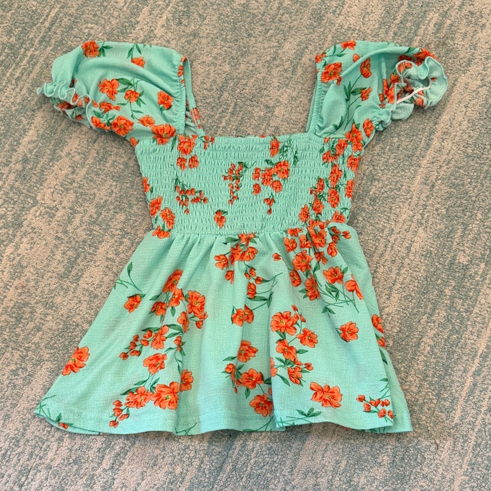 Kids Floral Top in Mint and Orange